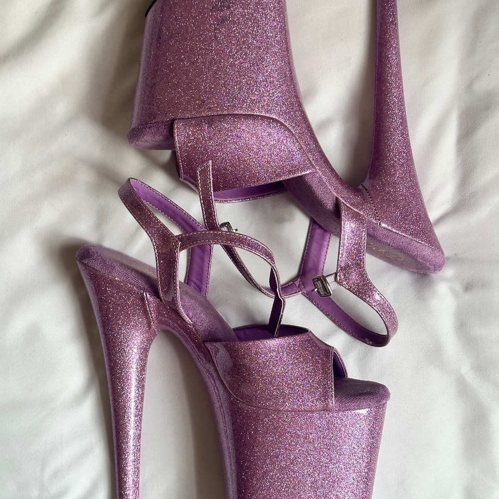 Glittery Pink Pleaser Platform Heels